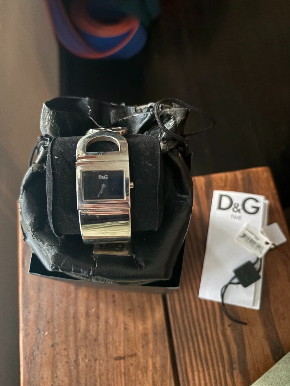Vintage D&G Dolce & Gabbana Time Silver Logo Cuff Bracelet Watch Y2K